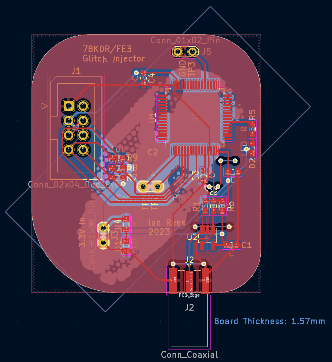 Screenshot of KiCad PCB design for the new PCB