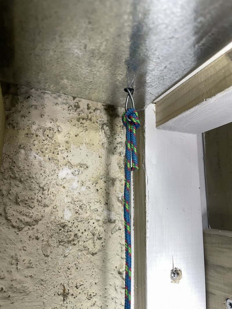Cord used
as a gutter to drain internal roof
